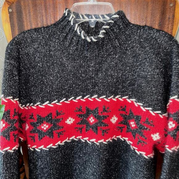 NOMADIC TRADERS GREY SNOWFLAKE SWEATER SILK & ANGORA WOMEN'S Large - Picture 2 of 9